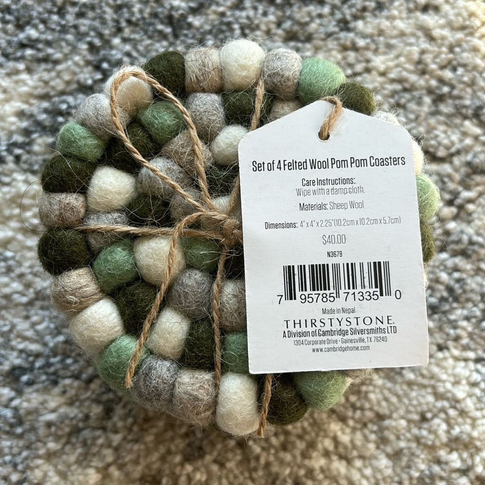 Wool coasters set of 4 NEW